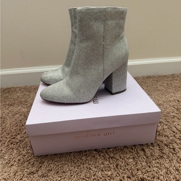 Madden Girl Shoes - Brand New With Box, Silver Glitter Madden Girl Booties, Size 8M